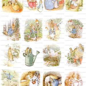 Download immediato del foglio di collage digitale di Beatrix Potter Peter Rabbit