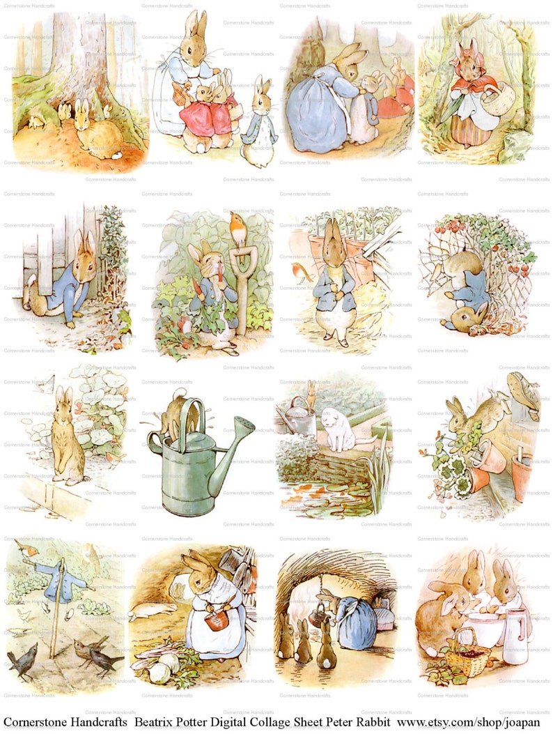 Beatrix Potter Peter Rabbit Digital Collage Sheet Instant Download image 1