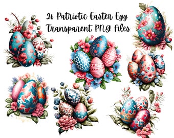 26 Patriotic Easter Eggs Transparent PNG File images for POD, Easter Graphics, Spring Clipart Instant Download, Commercial Use