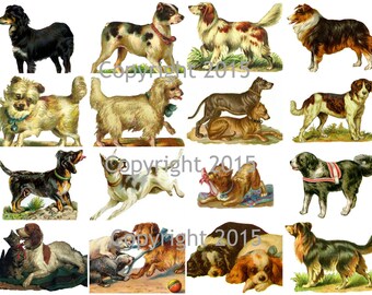 Collage Sheet Printable Vintage Victorian Dogs  Instant Digital Download,  for Decoupae, Altered Art, Scrapbook Embellishments