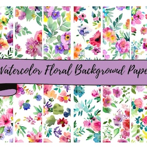 12 Watercolor  Flowers 5  Background Sheets of 12 x 12&quot; JPG Digital Background Papers , Scrapbooking, Junk Journals, Card Making