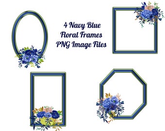 4 geometrische Marine Floral Frames Transparente PNG-Dateien, digitale Rahmen, kommerzielle Nutzung, Scrapbook liefert, sofortiger Download