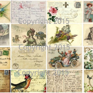 Foglio di collage di cartoline francesi vintage 102. Download digitale istantaneo, abbellimenti per album, collage, etichette, decoupage