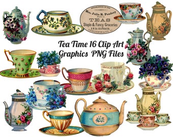 Tea Time Clipart  Images 16 Transparent PNG Files |  Instant Download, Scrapbooking,