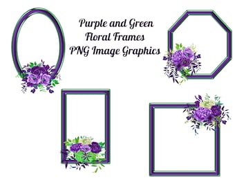 4 geometrische lila Blumenrahmen transparent PNG-Dateien, digitale Rahmen, kommerzielle Nutzung, Scrapbook liefert, sofortiger Download