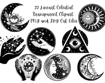 22 Sonnen und Mond Clipart Bundle Set 1 | Sonne und Mond Schnittdateien | Himmlisches Set | PNG und SVG Digitaler Download | Kommerzielle Nutzung