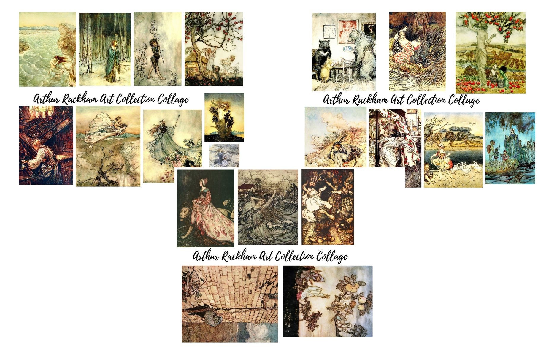 7 Pages of VINTAGE Arthur Rackham Fairy Tale Art Images Instant Digital ...
