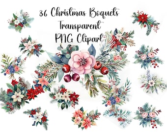 39 Christmas Flower Bouquets Clip Art Images, Transparent PNG Files, POD,  Instant Download for Scrapbooking, Art, Graphic Design Clipart