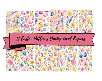 12 Easter Spring Patterns Background Sheets  of 12 x 12" JPG Digital Background Papers , Scrapbooking, Junk Journals, Card Making