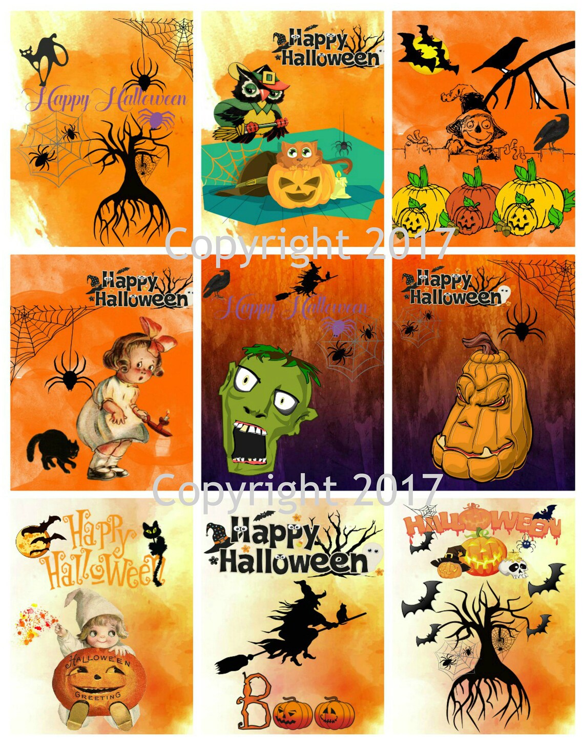 Printable Vintage Halloween Cards Collage Sheet 104. Instant | Etsy