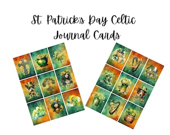 18 Celtic St. Patrick's Day  Cards and 2 Collage Sheets of Tags for Altered Art,ATC, Scrapbooking, Journals, Instant Digital Download