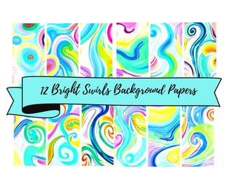 12 Easter Bright Swirl Patterns Background Sheets of 12 x 12" JPG Digital Background Papers , Scrapbooking, Junk Journals, Card Making