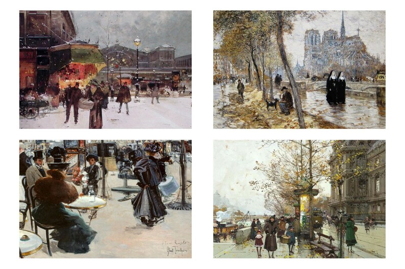 12 French Street Scenes of Paris Design Background Sheets of 8.5 X 11 ...