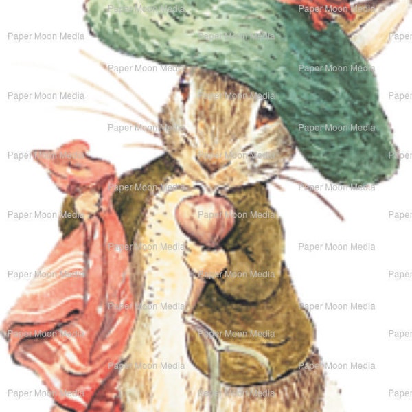 Digital Illustration, Beatrix Potter: Benjamin Bunny, Instant Download, Decoupage, Nursery Decor, Baby Shower,  Scrapbook, Art JPG file