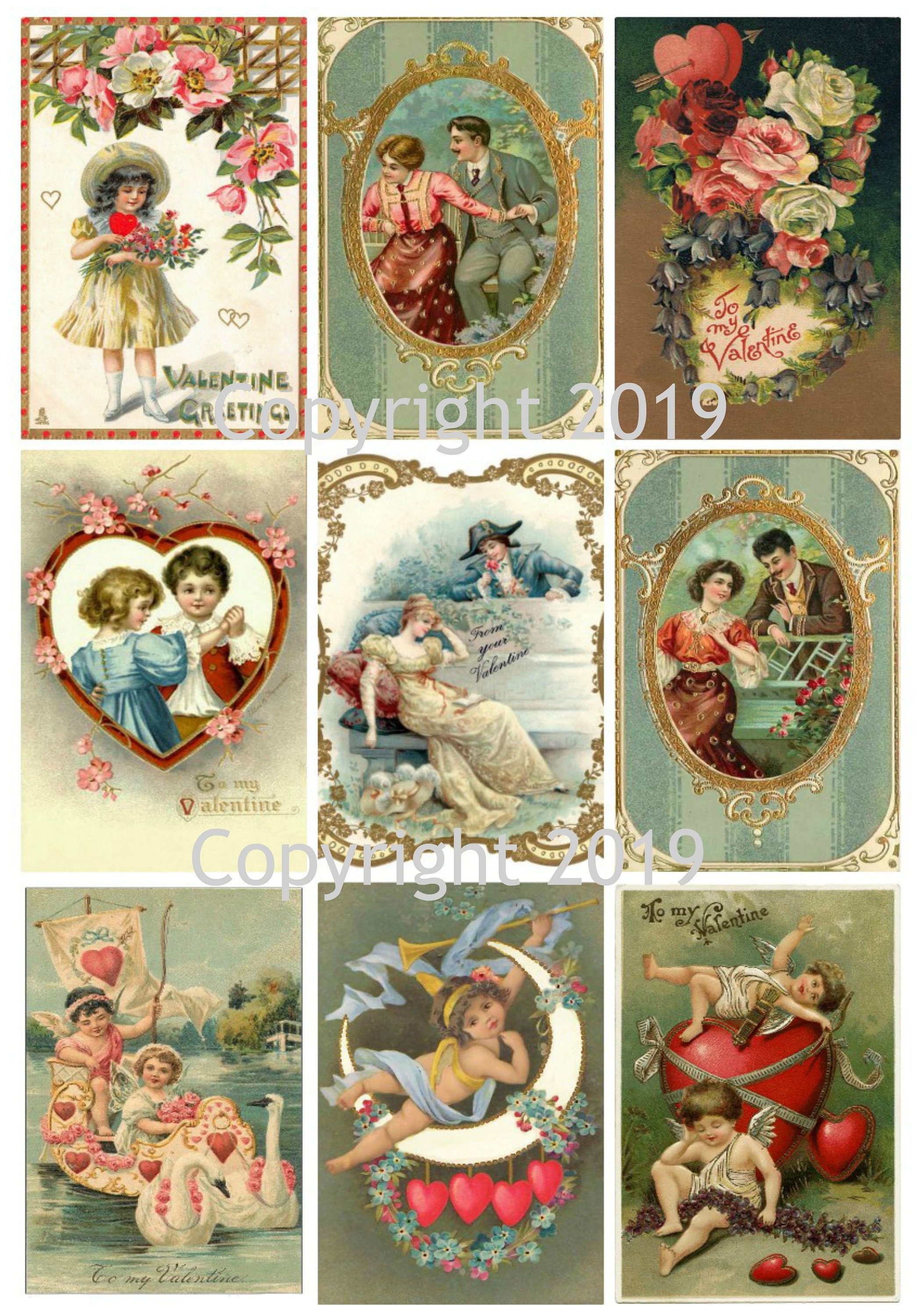 Vintage Valentine Card Images Digital Collage Sheet #113 for Altered Art,  Scrapbooking, Design, Cards, Instant Digital Download JPG and PDF