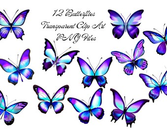 12 Butterflies Transparent PNG File images  for POD, Journaling, Altered Art Projects, Scrapbooking, Instant Download PNG Files