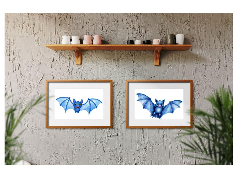 22 Mystical Blue Bats Clipart Bundle – Watercolor PNG Graphics for ...