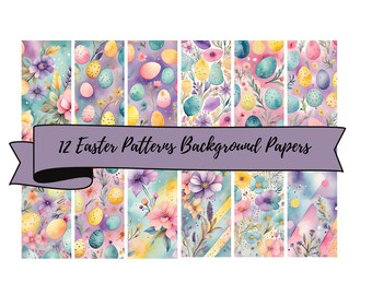 12 Spring Easter Patterns Background Sheets  of 12 x 12" JPG Digital Background Papers , Scrapbooking, Junk Journals, Card Making