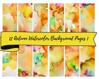 12  Watercolor Autumn  Background Sheets of 12 x 12" JPG Digital Background Papers , Scrapbooking, Junk Journals, Card Making