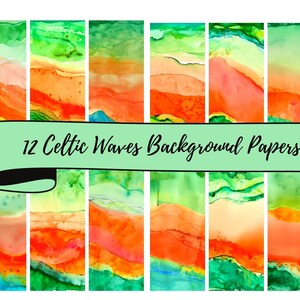 12 Celtic Waves St. Patrick's Day Background Papers 10 x 10 JPG Digital Images , Scrapbooking, Junk Journals, Card Making, Commercial Use image 1