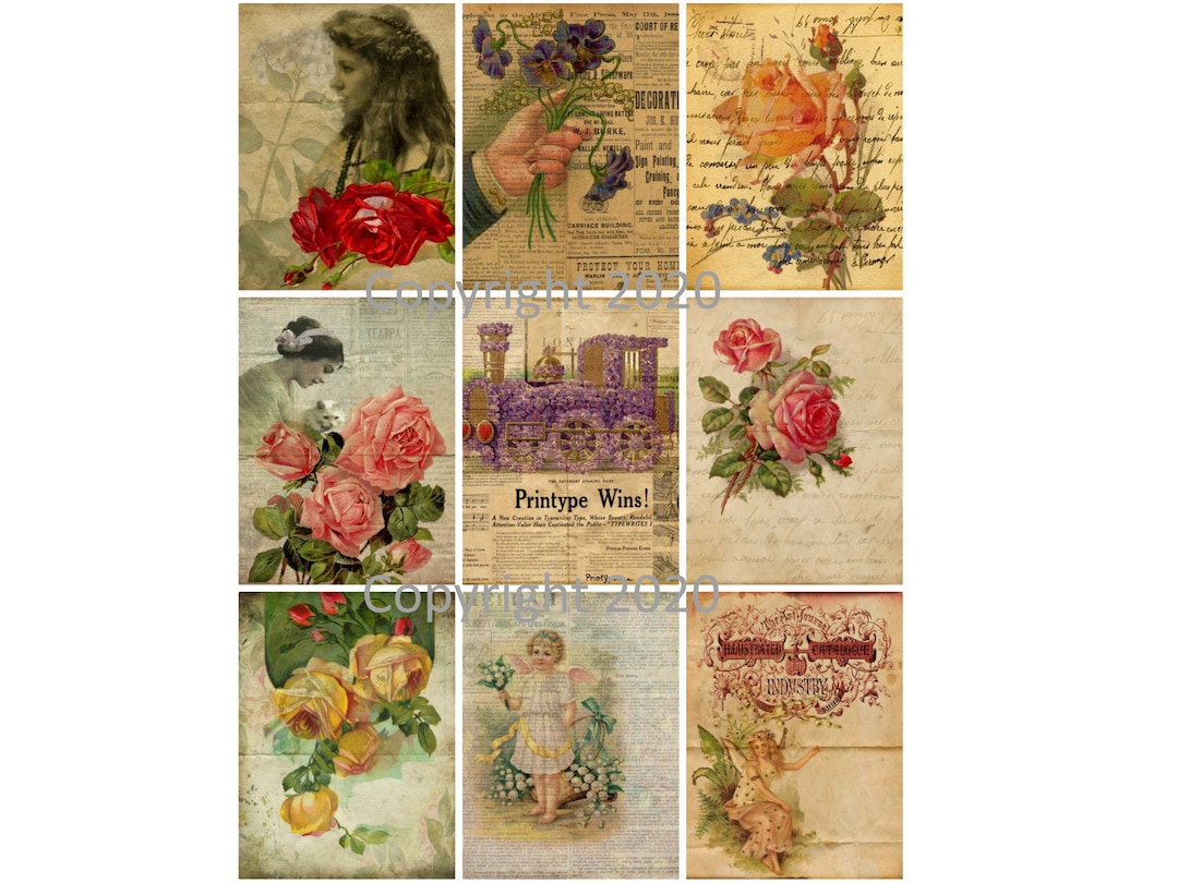 Vintage Ephemera Valentine Tags Digital Collage Sheet for Altered Art ...