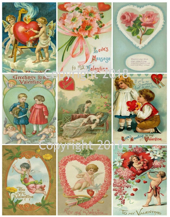 Vintage Valentine Card Images Digital Collage Sheet 6 for Altered