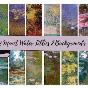 12 Claude Monet Lily Pond Art 2 Fogli di sfondo di 12 x 12" JPG Digital Papers, Scrapbooking, Junk Journals, Card Making