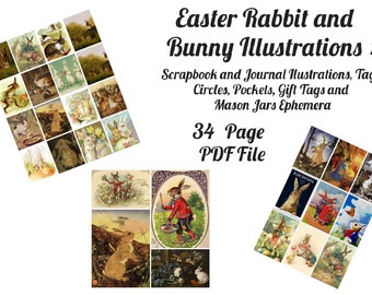 Easter Bunny and Rabbit Vintage Illustrations 2 Journal / Scrapbook Digital Images, Vintage Art, Instant Download, Digital Collage, Journals