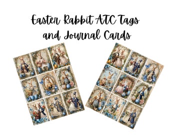 18 Victorian Easter Rabbits  on 2 Collage Sheets of Tags for Altered Art, ATC, Scrapbooking, Journals, Instant Digital Download