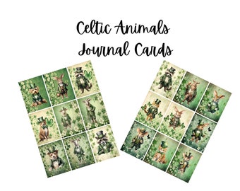 18 Celtic St. Patrick's Day Animal Cards and 2 Collage Sheets of Tags for Altered Art,ATC, Scrapbooking, Journals, Instant Digital Download