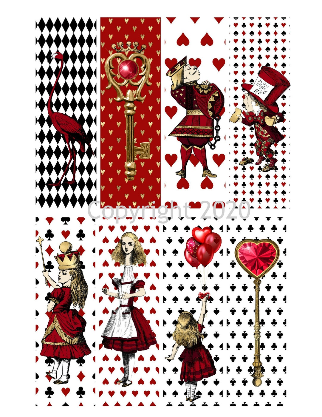 Printable Vintage Alice in Wonderland Red Queen Banners Collage Sheet ...