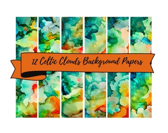 12 "Celtic Clouds" St. Patrick's Day Background Papers 12 x 12" JPG Digital Images, Scrapbooking, Junk Journals, Card Making, Commercial Use