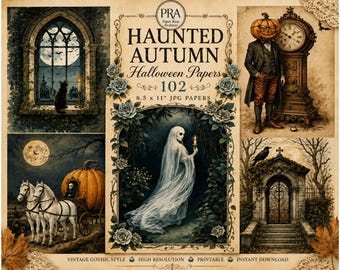 102 Haunted Autumn Halloween Digital Papers, Vintage Gothic Scrapbook , Junk Journal Background Papers, Printable Digital Download