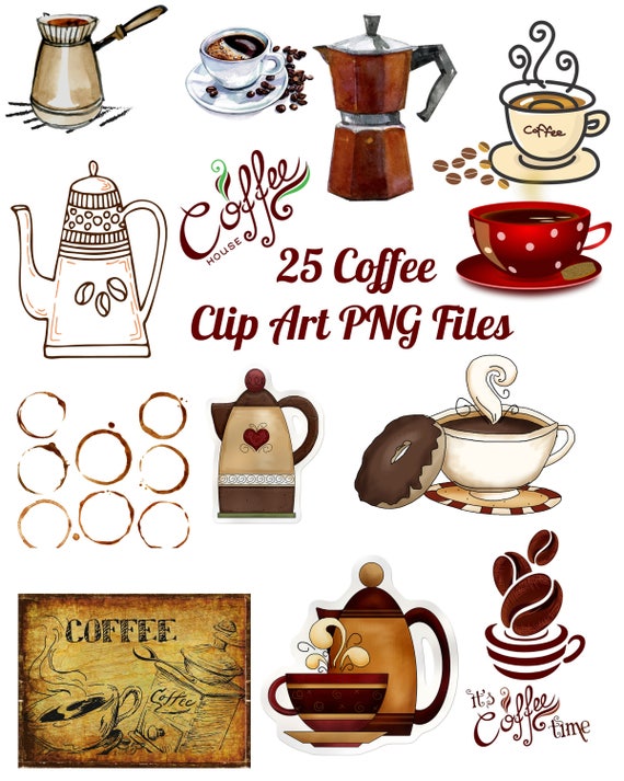 25 Coffee Images Clip Art Transparent PNG Files Instant Download - Etsy