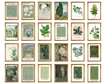 Vintage Green Gallery Wall Art Set of 24 Prints | Sage Green Botanical Decor | Antique Nature Art Printable  Collection | Instant Download