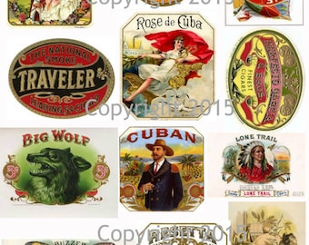 Vintage Victorian Cigar Labels Collage Sheet Instant Digital Download,  for Decoupae, Altered Art, Scrapbook Embellishments JPG and PDF