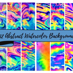 12 Abstract Watercolor Background Sheets of 12 x 12&quot; JPG Digital Background Papers , Scrapbooking, Junk Journals, Card Making,  Collage