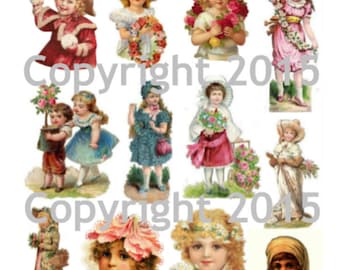 Vintage Victorian Children 101 Collage Sheet, Altered Art, Scrapbooking, Postcards, ATC's, Jewelry, Decoupage etc
