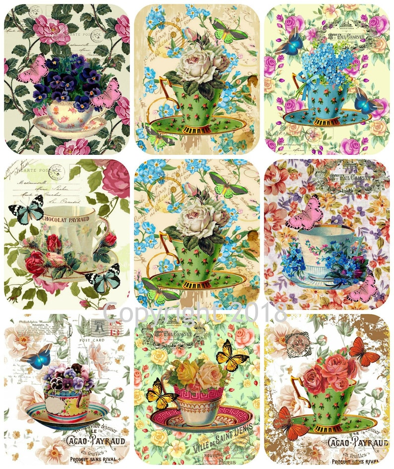 Printable Victorian Teacups Collage Sheet Tea Cups and Etsy