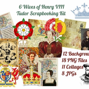 6 Wives of Henry VIII Scrapbooking Kit, JPG and PNG Images Clip Art, Backgrounds, Add Ons   Instant Download