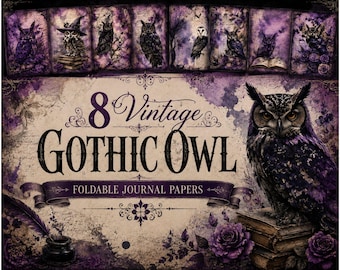 Gothic Owl Junk Journal Papers, Purple Dark Academia Printable, Vintage Owl Journal Pages, Witchy Gothic Ephemera  | PDF Digital Download
