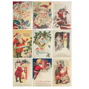 Victorian  Vintage Santa Christmas Card #2  Graphics Collage Sheet, Scrapbooking,  ATC, Gift Tags Instant Digital Download JPG and PDF