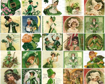 Saint Patrick's Day Small Collage Images from Vintage Greeting Cards, Collage Sheet for Altered Art, Scrapbooking, Instant Download JPG File