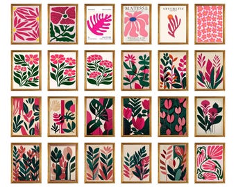 Hot Pink Matisse Art Prints Set of 69 | Bold Abstract Botanical Wall Art | Modern Minimalist  Printable Gallery Wall Decor Bundle
