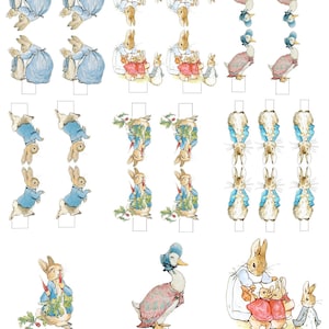 6 Beatrix Potter Peter Rabbit dubbelzijdige stand-up karakters voor doe-het-zelf feestdecoraties, taartdecor Instant Download PDF afbeelding 2
