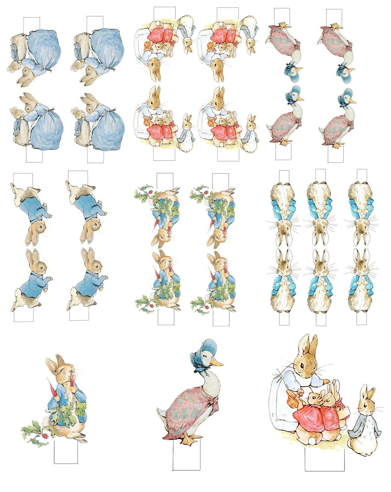 6 Beatrix Potter Peter Rabbit dubbelzijdige stand-up karakters voor doe-het-zelf feestdecoraties, taartdecor Instant Download PDF afbeelding 2