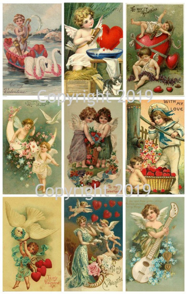 Vintage Valentine Card Cherub Images Digital Collage Sheet | Etsy