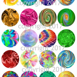 Printable  Color Swirls Circles  1.5&quot; Labels Collage Sheet  Instant Digital Download, Flowers, Scrapbook Embellishments
