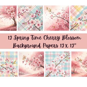 Digitalt papperspaket med körsbärsblommor - 12 vårblommiga bakgrunder | Scrapbook-papper, skräpjournaler, omedelbar nedladdning, kommersiellt bruk