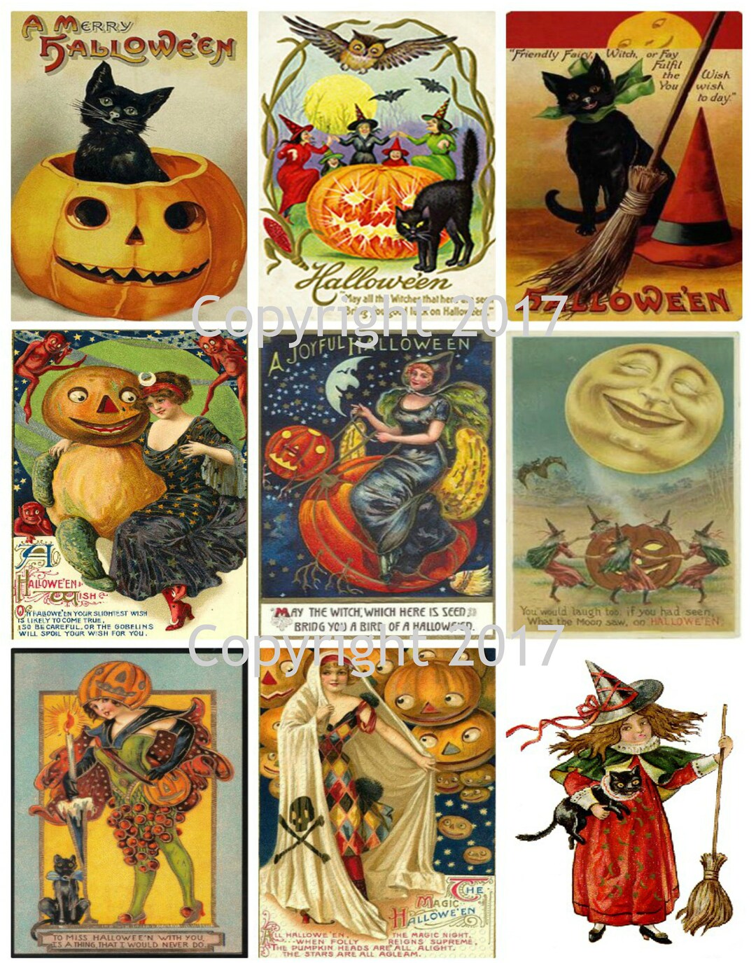 Printable Vintage Halloween Cards Collage Sheet 101. Instant Digital ...